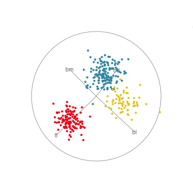 Four projections showing best separation and some anomalies.