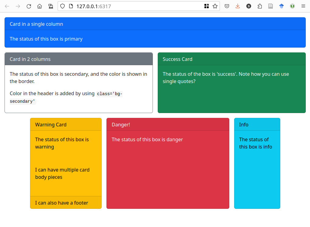 Demonstration of an app with different box statuses